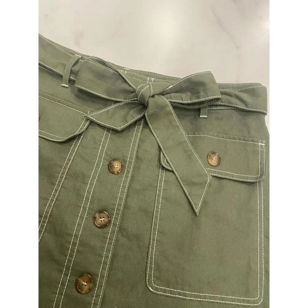 J.Crew Olive Green Button-Front Skirt with Belt - Size 4 - Picture 2 of 6